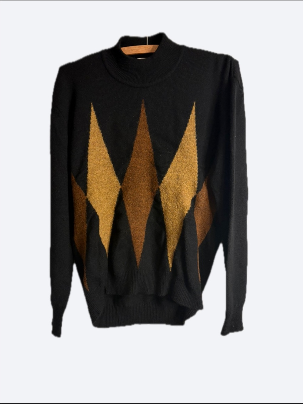 Vintage Jones New York wool blend sweater with black Gold & Brown Argyle Pattern